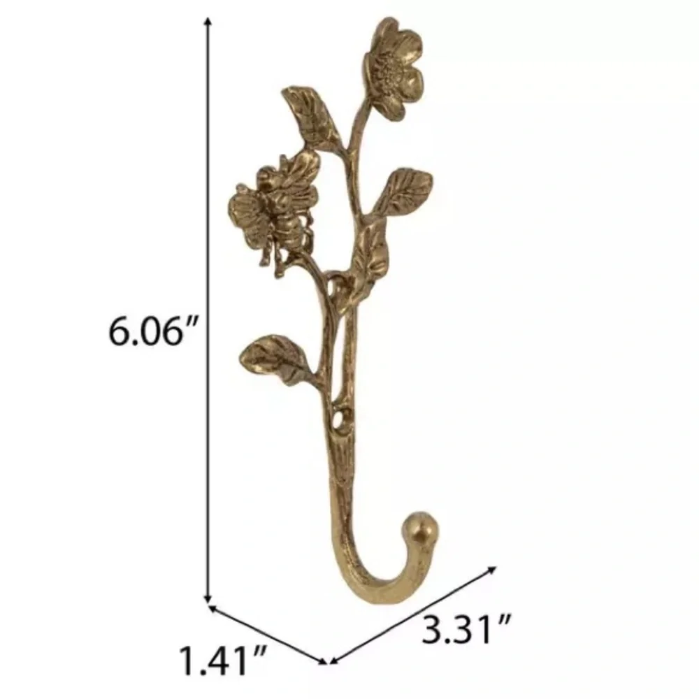 (2) Gold Flower & Bee Metal Wall Hook